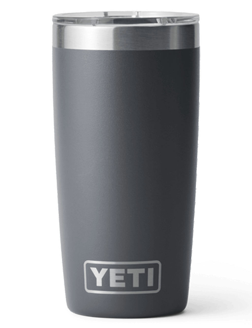 Charcoal Rambler 10oz insulated tumbler with stainless lid and YETI logo