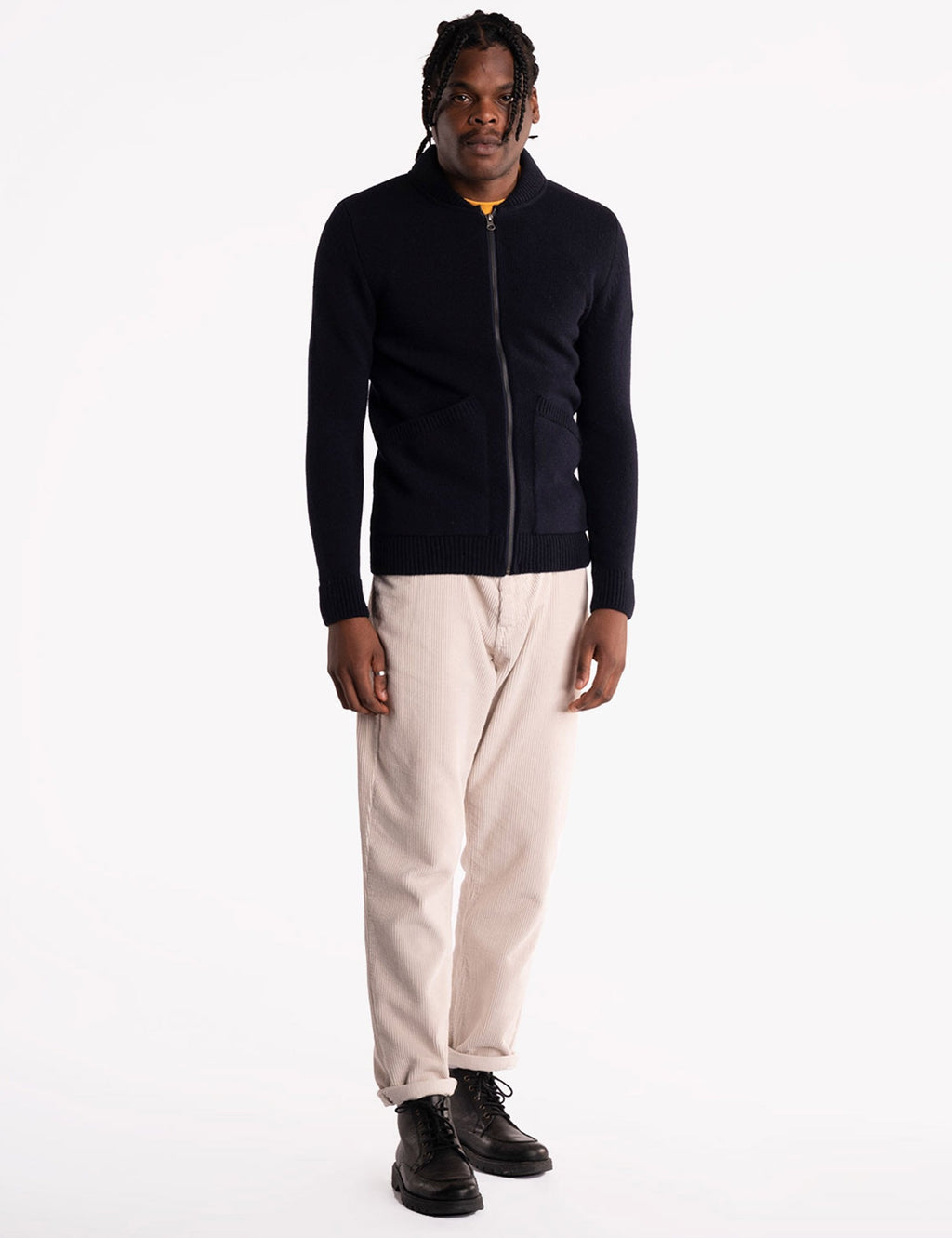 Allen Full Zip Knitted Top - Navy