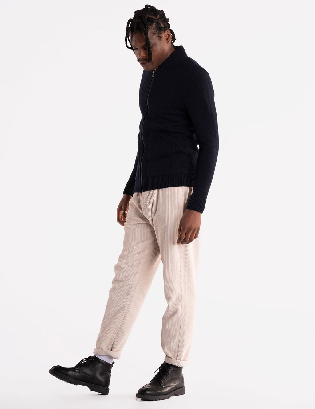 Allen Full Zip Knitted Top - Navy