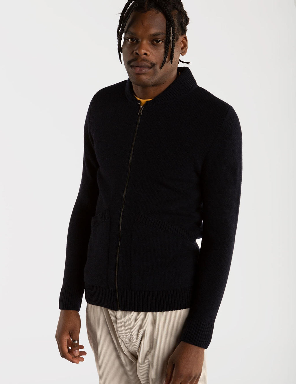 Allen Full Zip Knitted Top - Navy