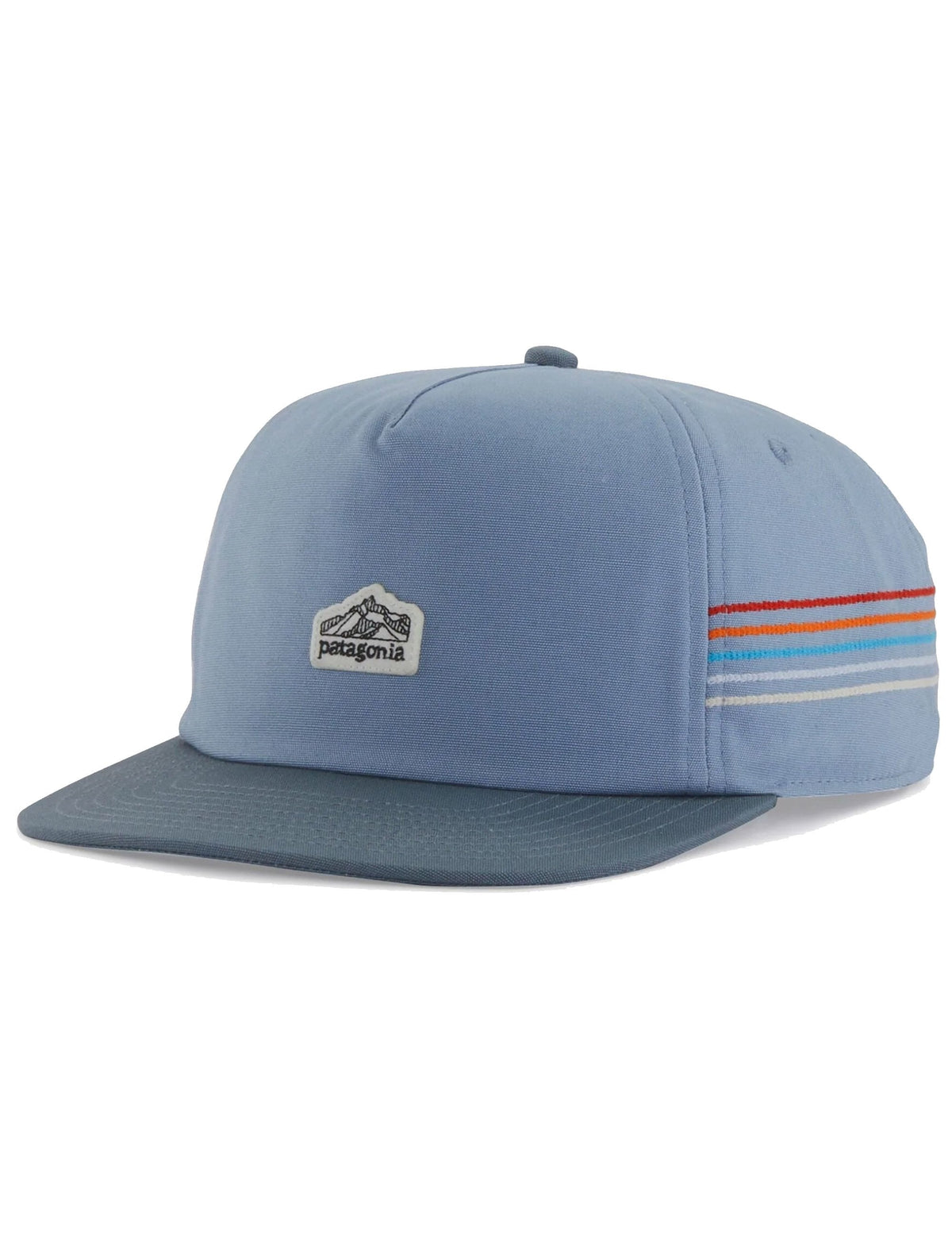 Light plume grey baseball cap with Patagonia logo patch and multicolor side stripes