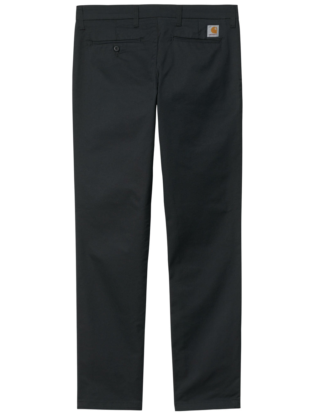 Black trousers front view with belt loops, top button, and side pockets