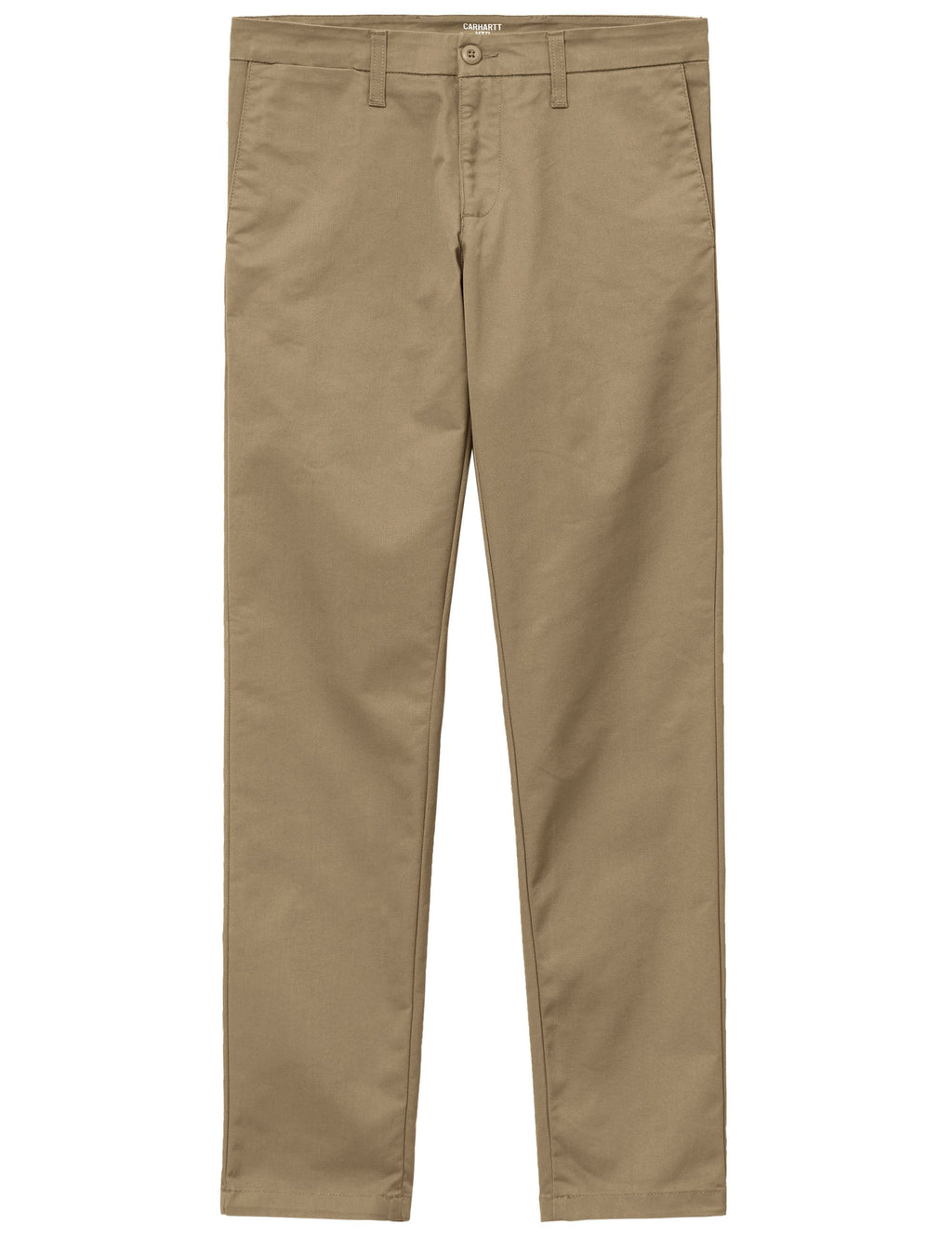 Beige leather Sid pant with zip fly, button closure, and front pockets