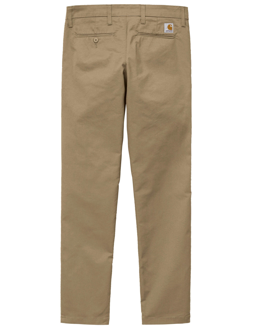 Beige leather Sid pant, back view with buttoned pockets and logo patch