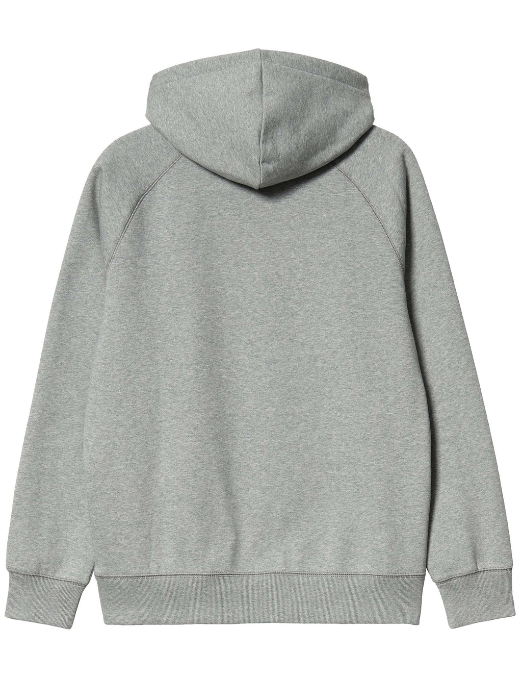 Grey heather hooded sweatshirt, plain back with hood and long sleeves