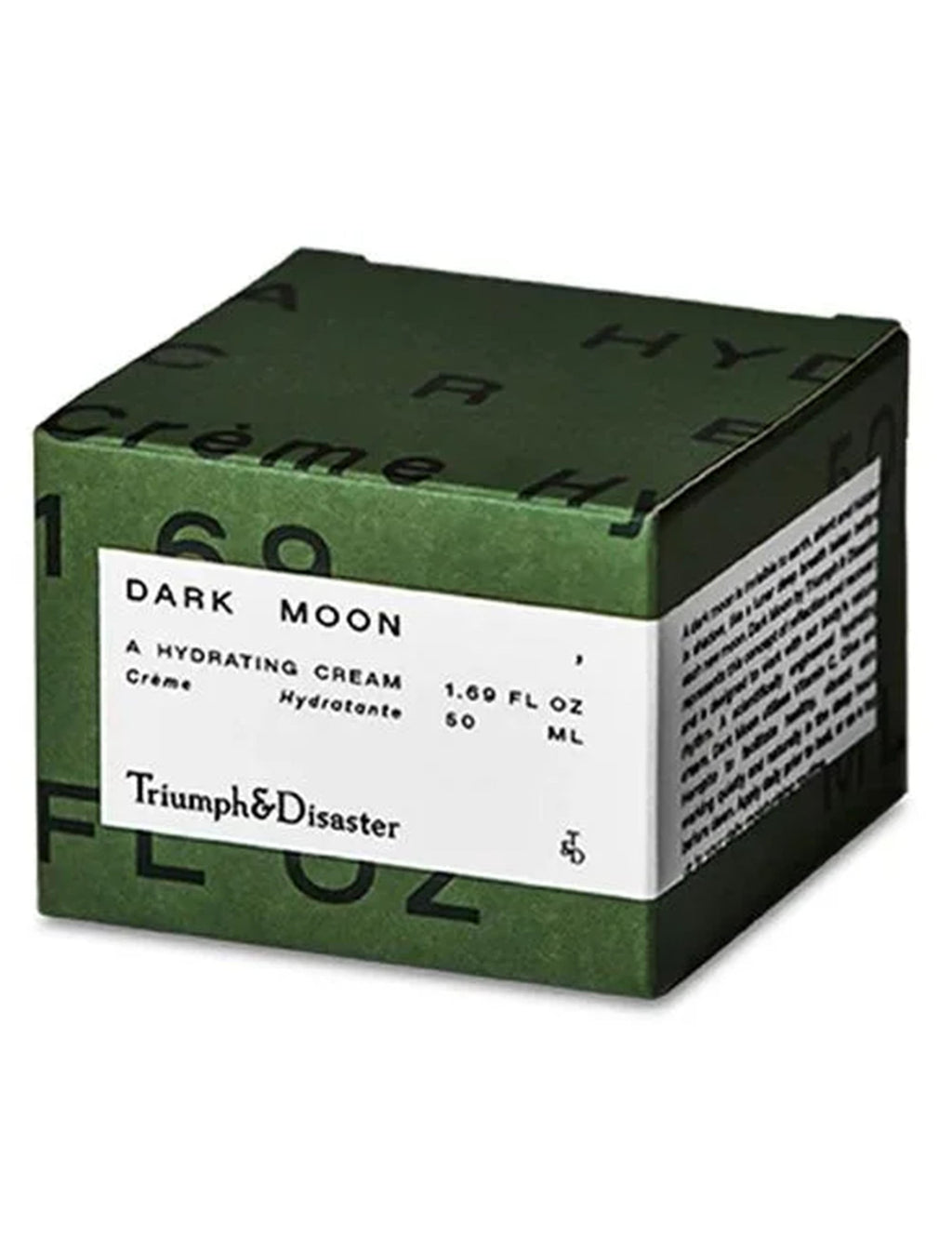 Hydrating night cream carton with green design and Triumph&Disaster logo
