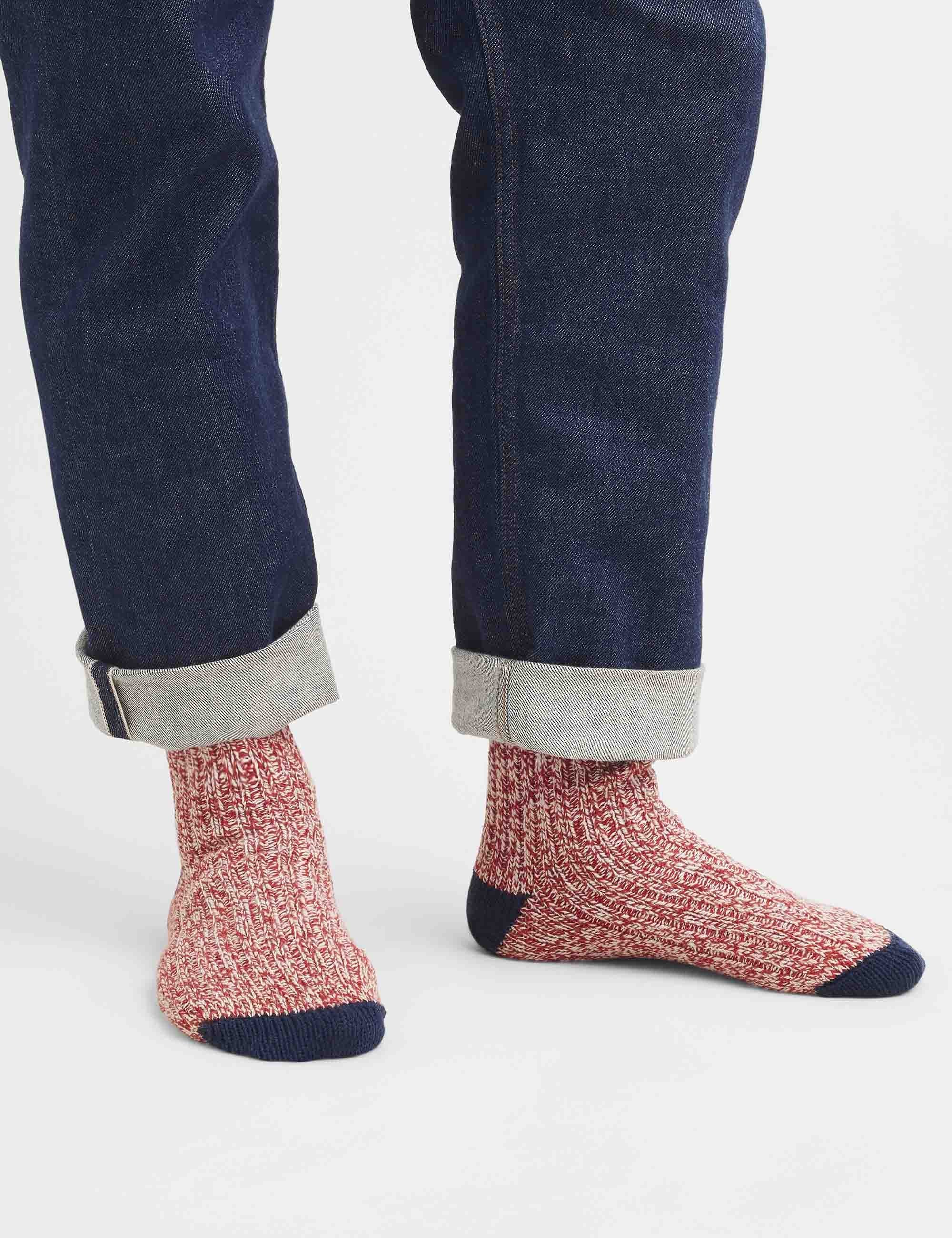 97331 Ragg Wool Stripe Socks - Red/Navy