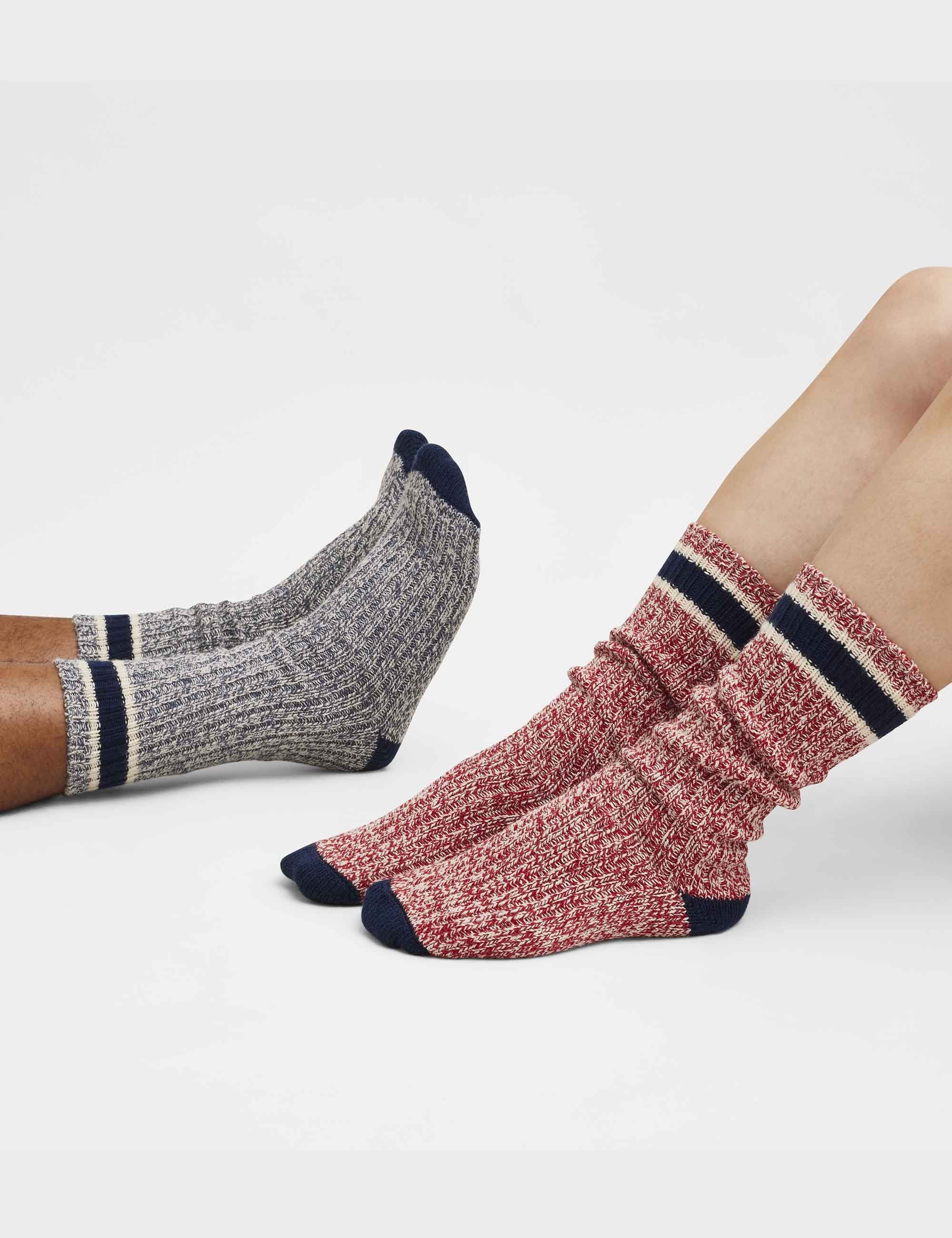 97331 Ragg Wool Stripe Socks - Red/Navy