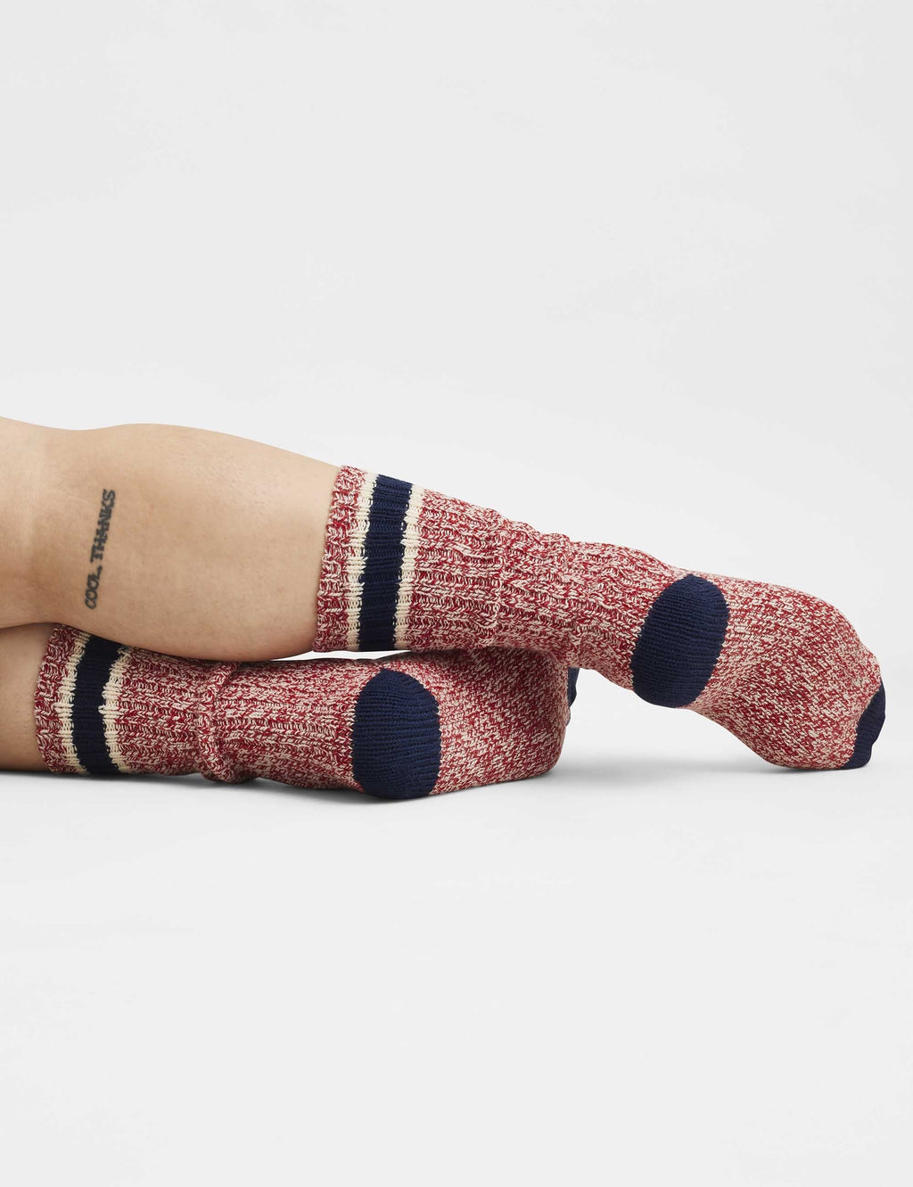 97331 Ragg Wool Stripe Socks - Red/Navy