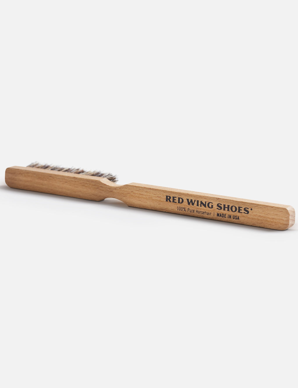 Wooden welt cleaning brush with horse-hair bristles, RED WING SHOES printed