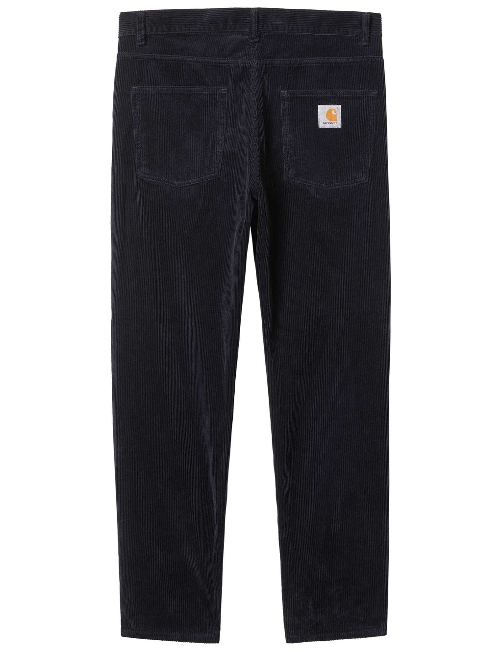 Dark navy corduroy pant, back view with yoke seams and two back pockets