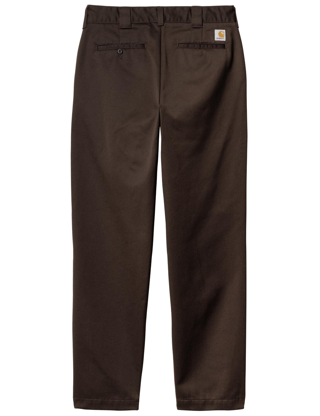 Brown work pants with zip fly, belt loops, and front slant pockets