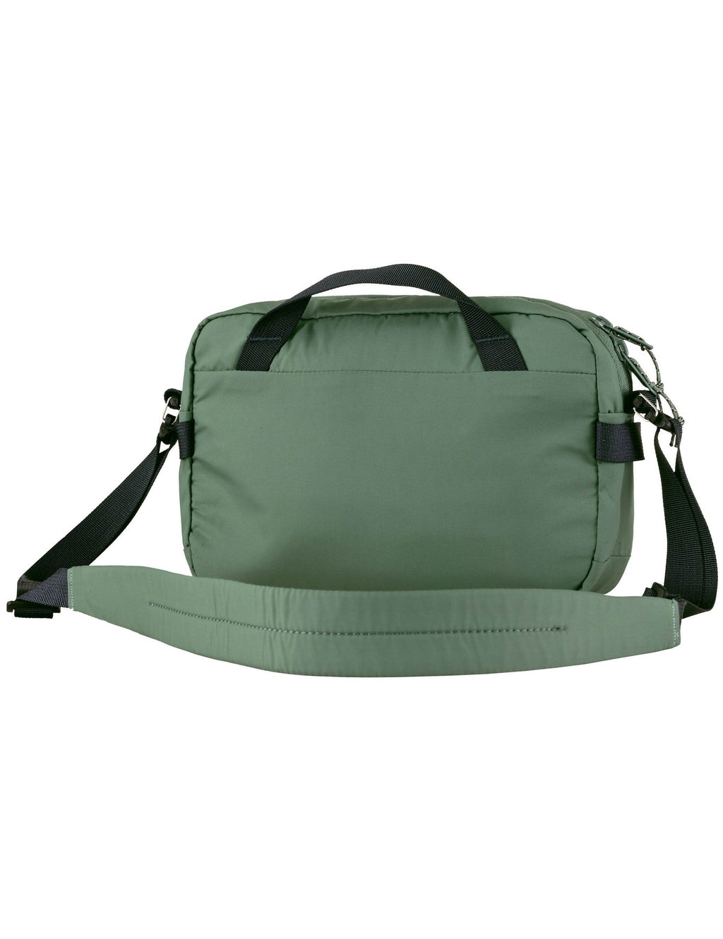 Patina green crossbody 3L bag shown from back with top handle and shoulder strap