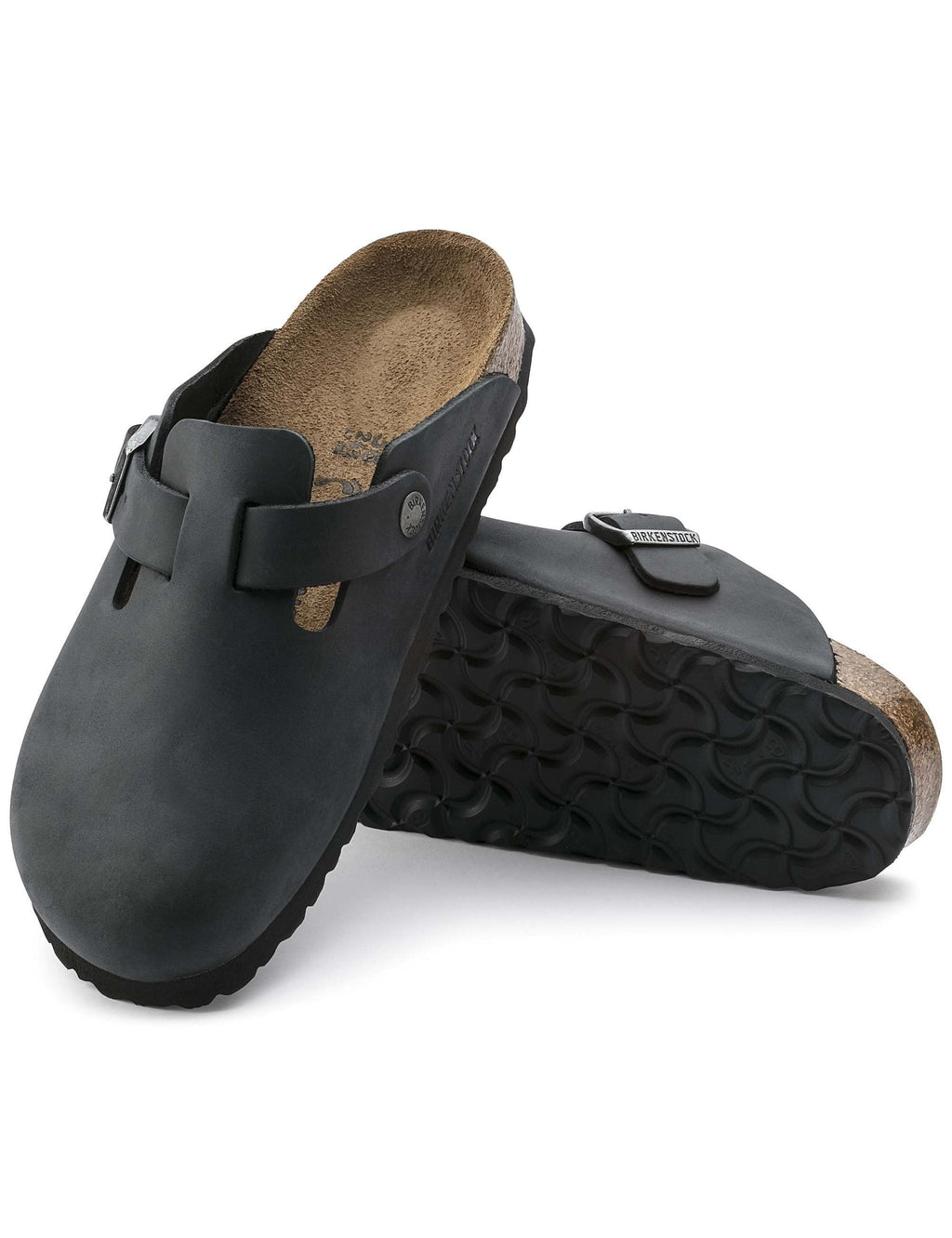 Boston Leather Mules - Oiled Black (Regular Fit)