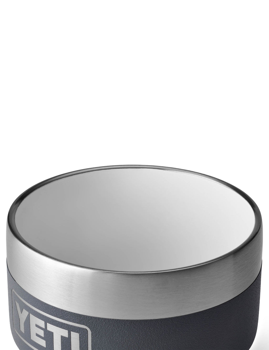 Charcoal YETI Rambler espresso mug from above, stainless steel rim