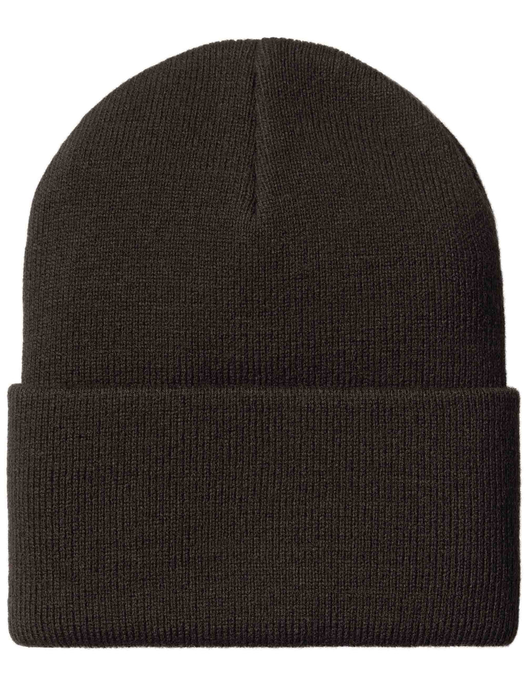 Dark brown knit beanie hat with fold-over cuff