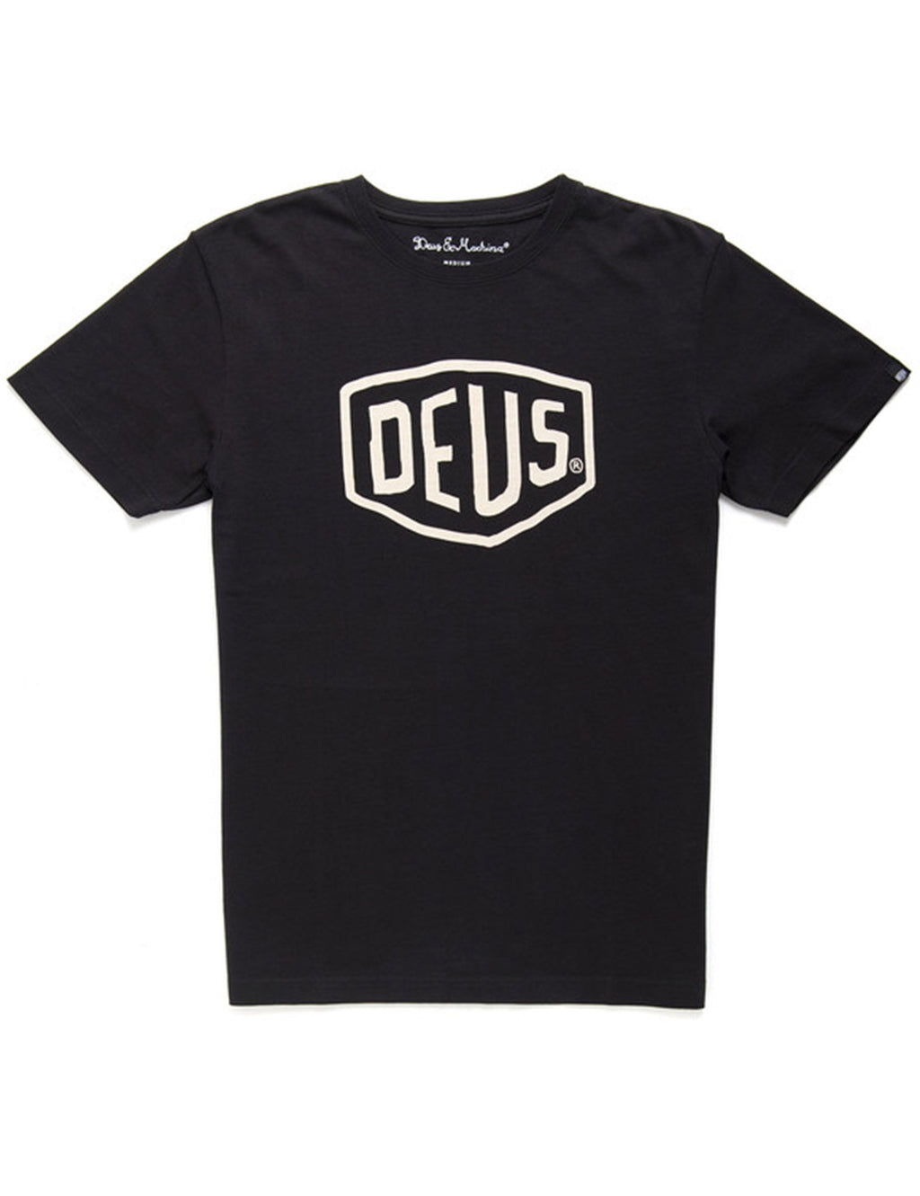 Black Deus shield logo T-shirt, short sleeves, crew neck