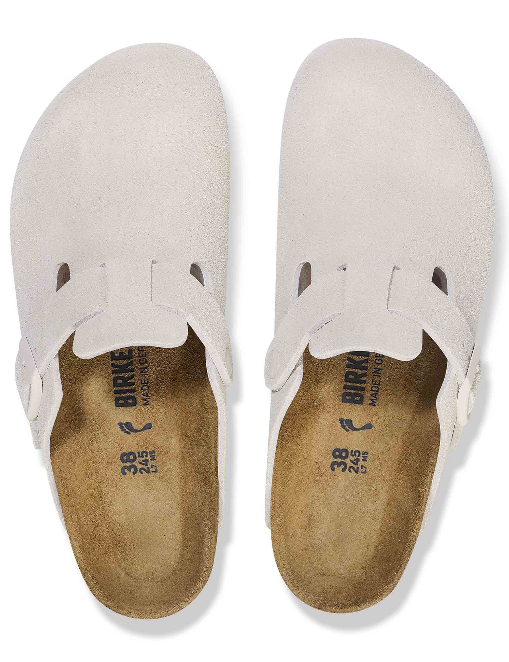Birkenstock Women's Boston Suede Mules LEVE - Antique White (Regular Fit)