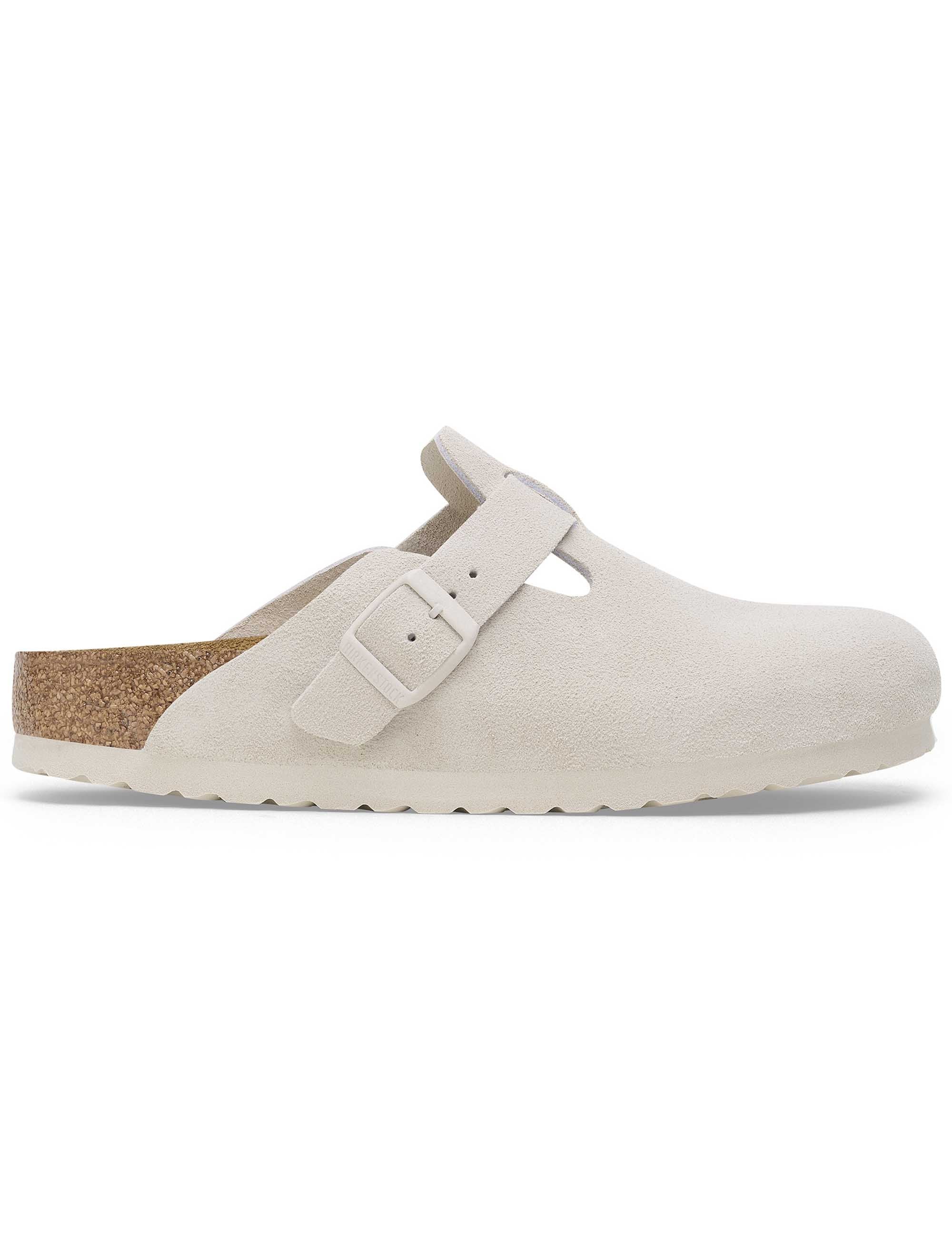 Birkenstock Women's Boston Suede Mules LEVE - Antique White (Regular Fit)