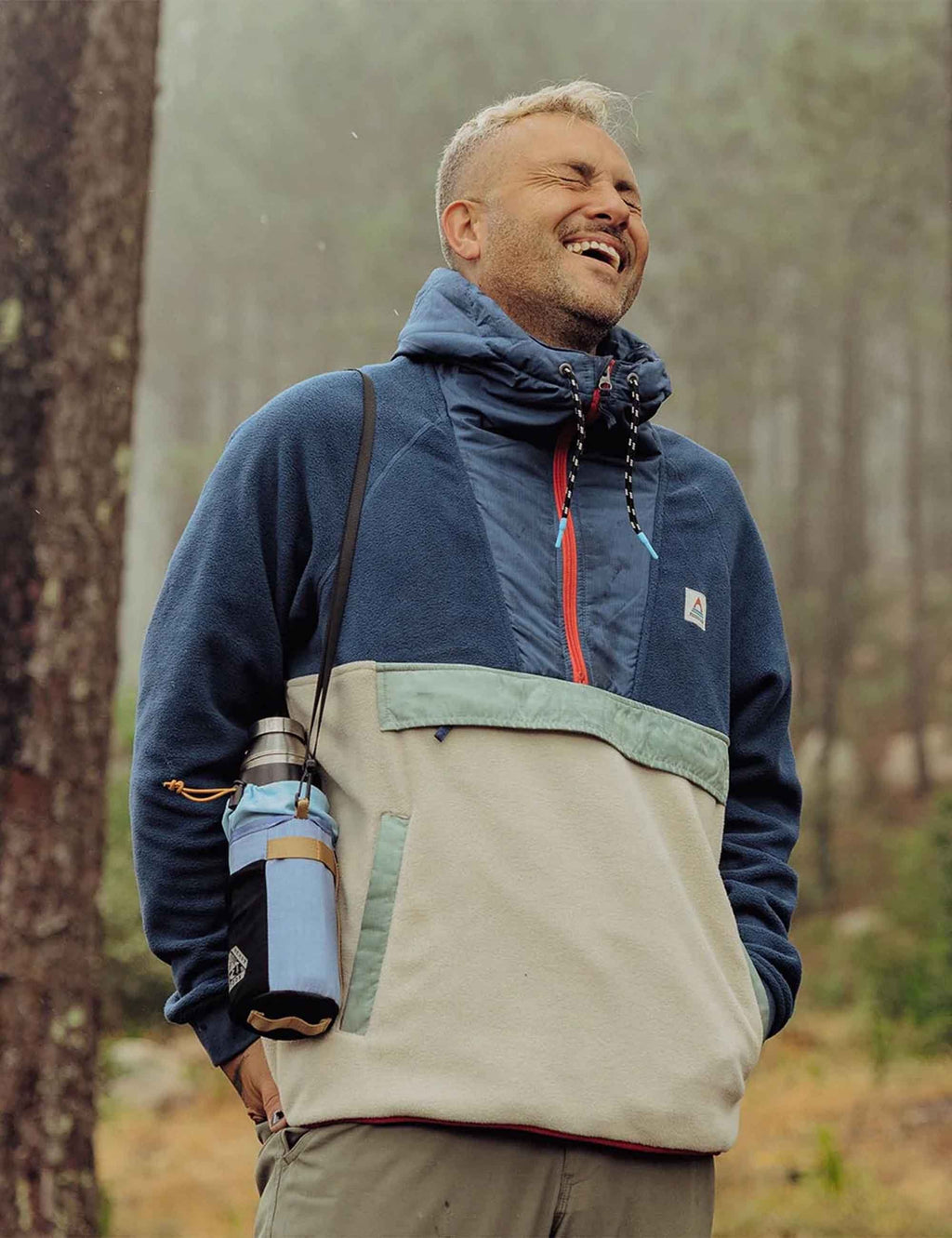 Woodland 1/2 Zip Hooded Polar Fleece - Dark Denim/Oatmeal