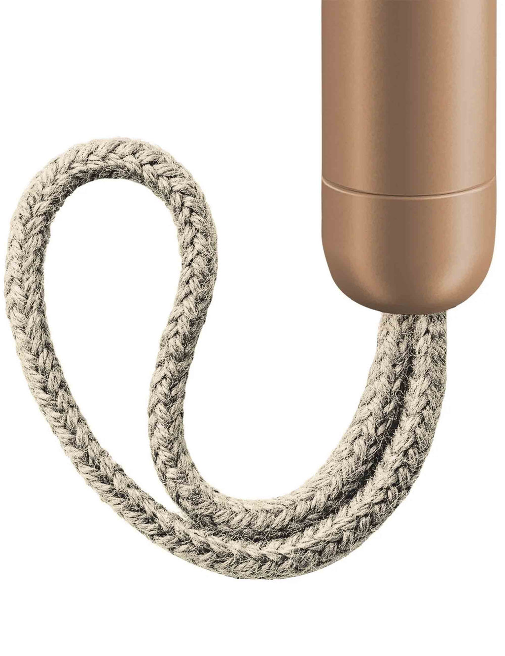 Rose gold safety razor handle with braided cord close-up