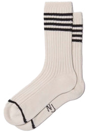 Tennis Stripe Crew Socks - Off White/Black