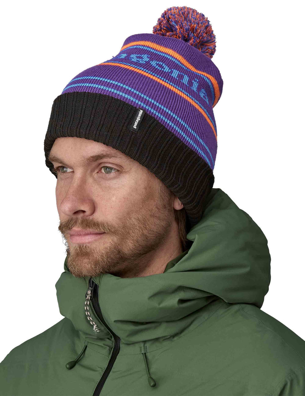 Powder Town Pom Beanie Hat - Park Stripe: Purple