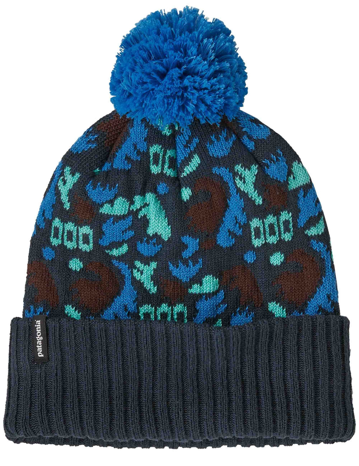 $49 PATAGONIA POWDER TOWN BEANIE POM HAT IN PERENNIAL PINECONE WAVY BLUE  NEW Patagonia Powder Town Beanie - High Country Outfitters main image 2