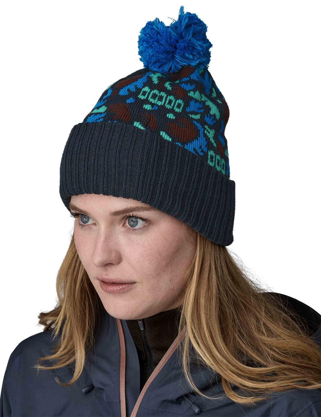 Powder Town Pom Beanie Hat - Across Oceans: Smolder Blue