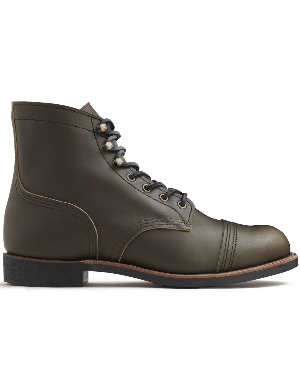 Dark brown 6-inch lace-up work boots with side seam stitching and lace eyelets