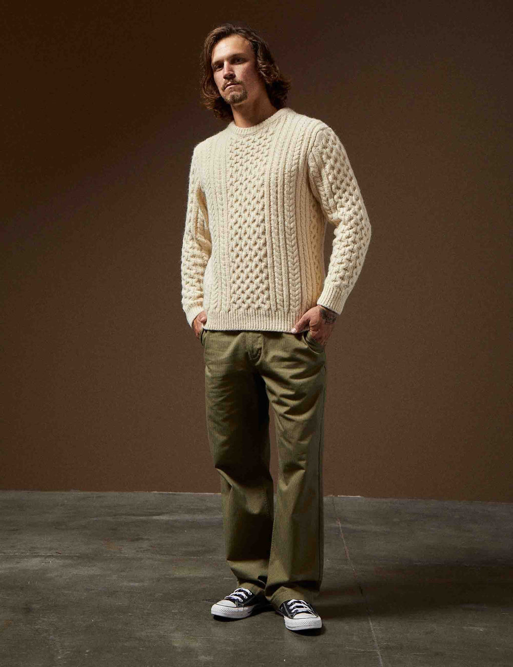 Classic Fishermans Knit Sweater - Oatmeal