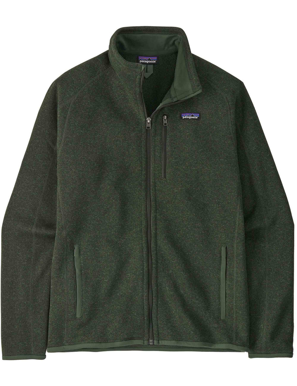 Better Sweater fleece jacket in dark green, full-zip with stand collar and chest logo