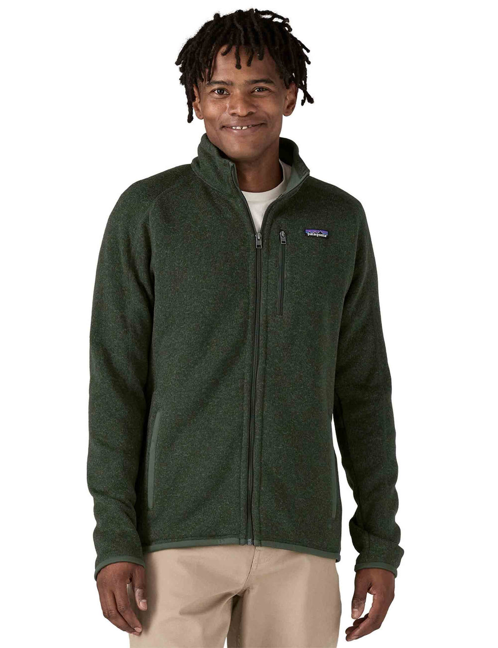 Better Sweater fleece jacket, dark green full-zip with stand collar and side pockets