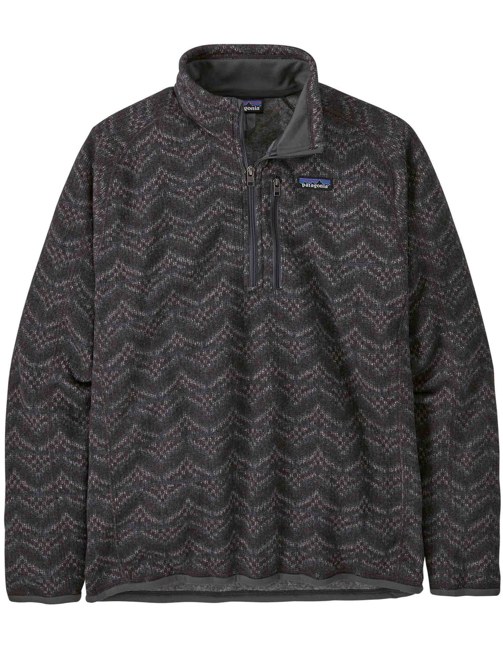 Chevron knit fleece pullover with quarter-zip, dark grey, stand collar