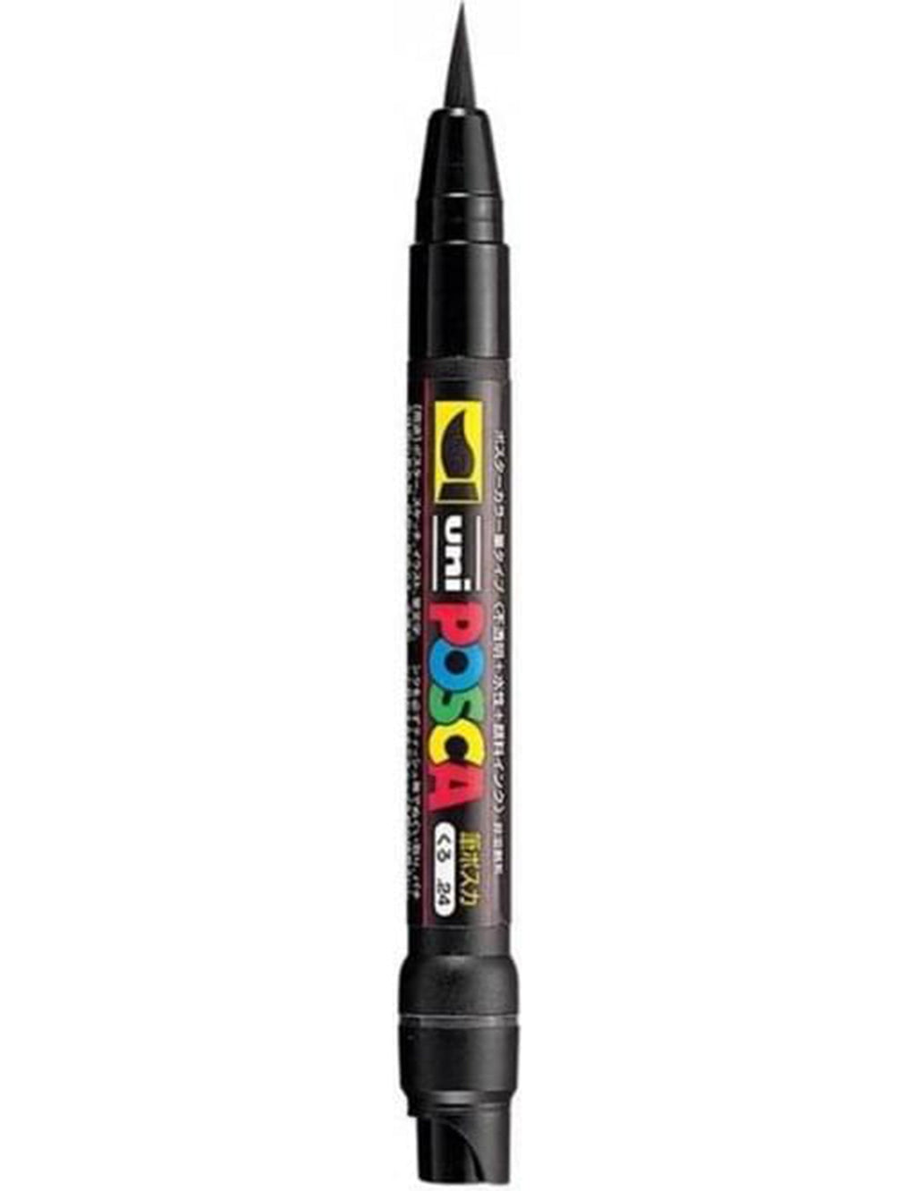 Brush paint pen with black barrel and angled brush tip