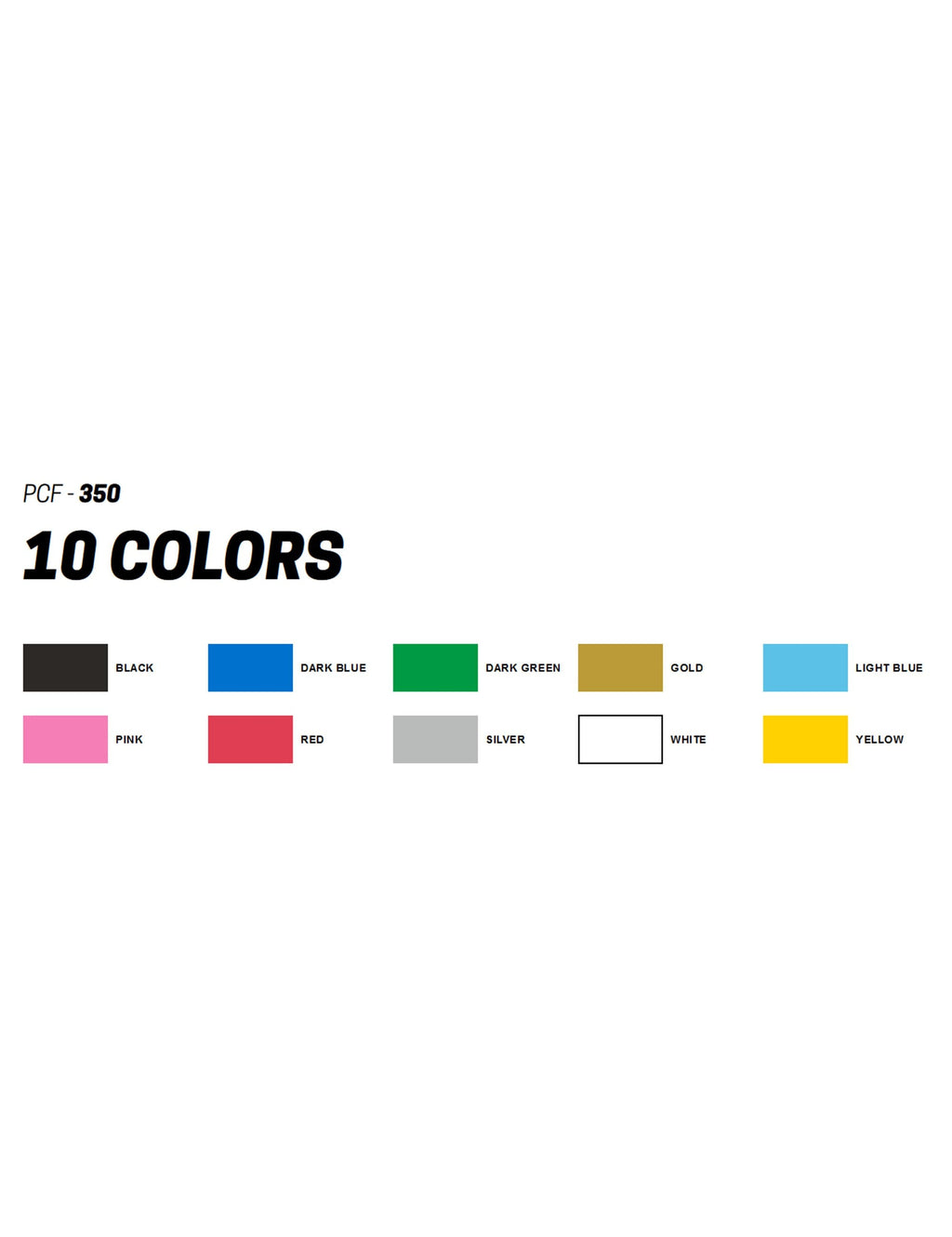 PCF-350 color chart showing 10 ink colors including pink