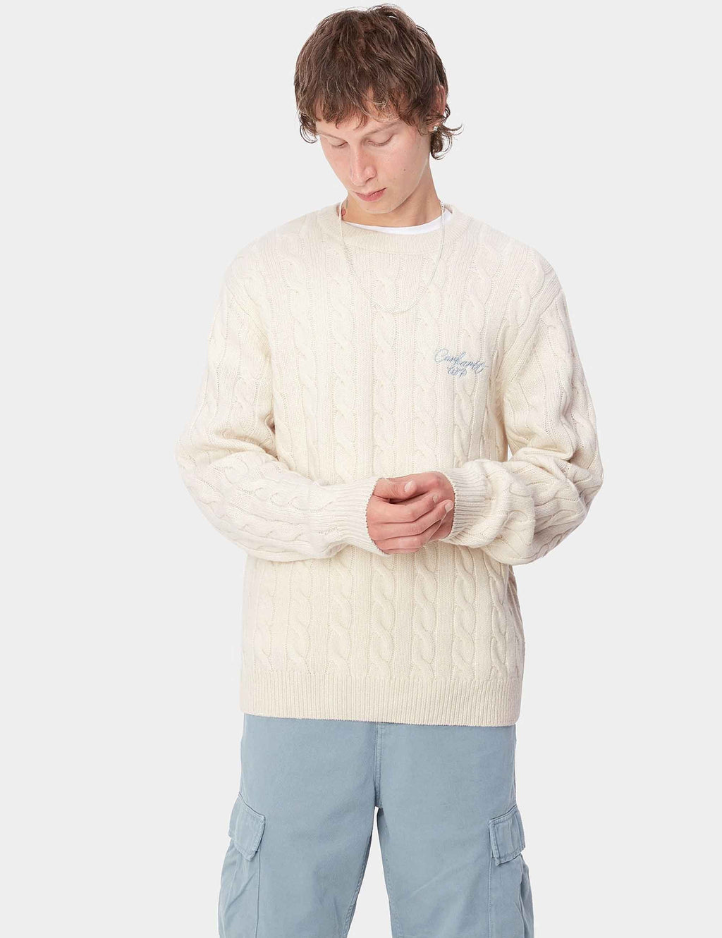 Signature Knit Crew Sweater - Natural/Dusty Ice