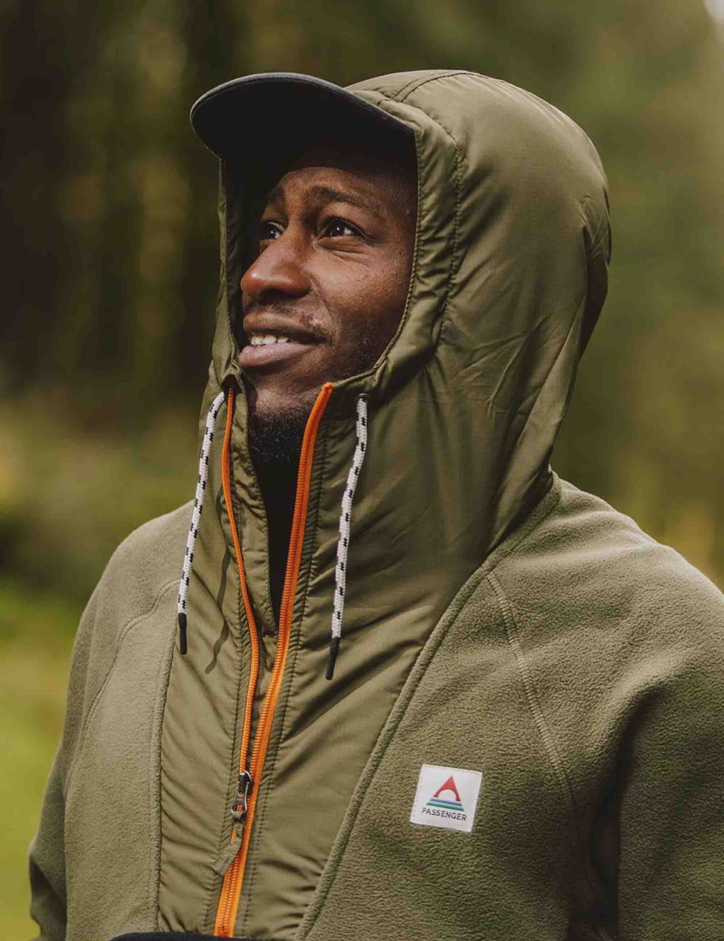 Woodland 1/2 Zip Hooded Polar Fleece - True Black/Khaki