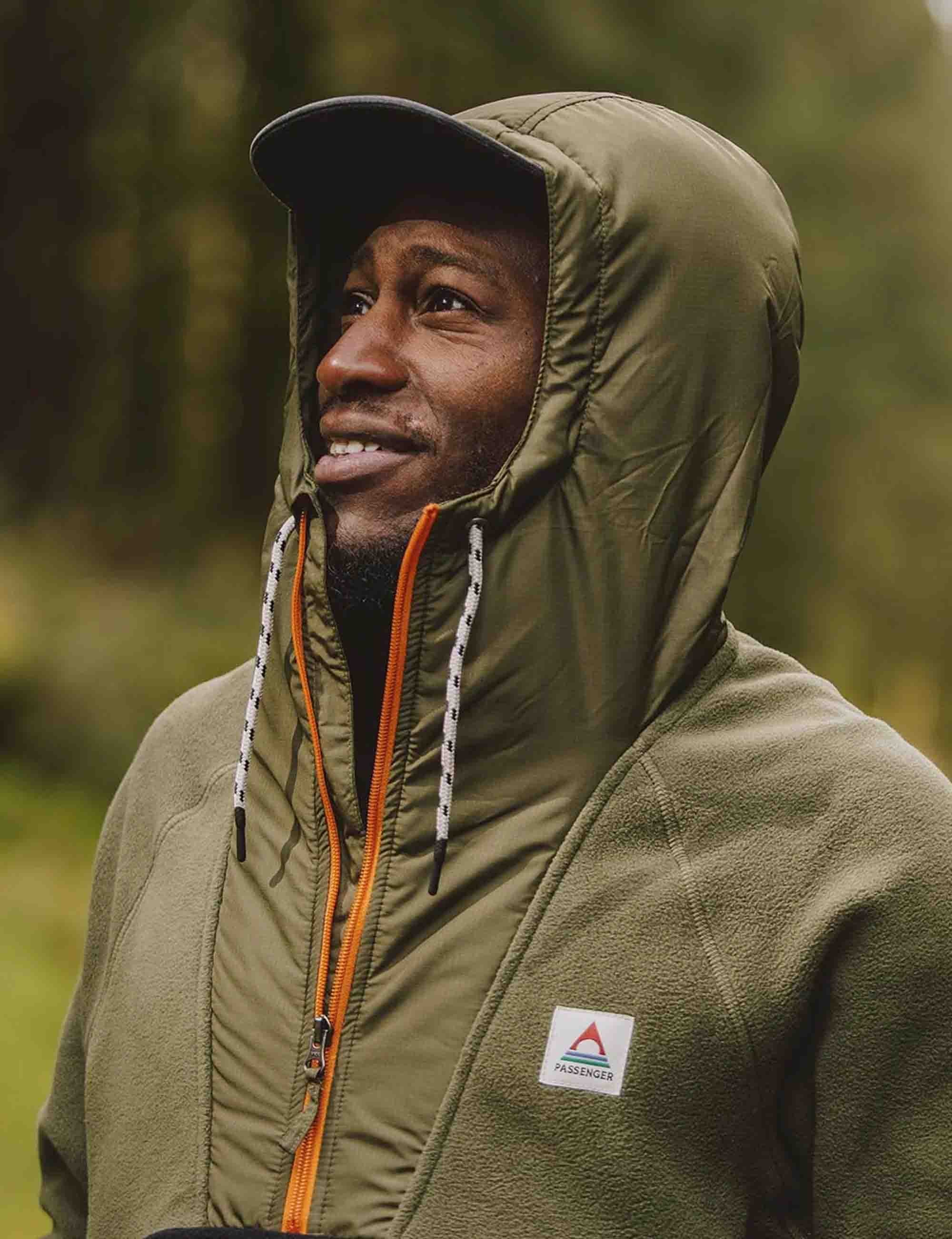 Passenger Woodland 1/2 Zip Hooded Polar Fleece - True Black/Khaki