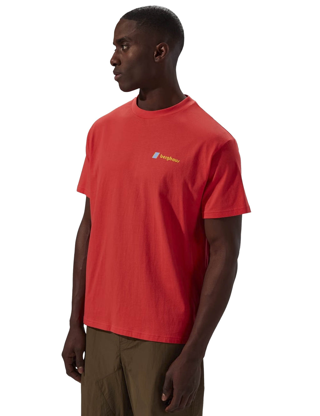 Red crewneck T-shirt with small berghaus logo on chest