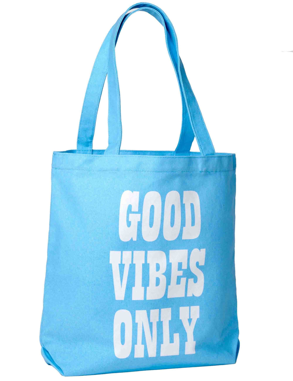 Blue tote bag with Good Vibes Only text