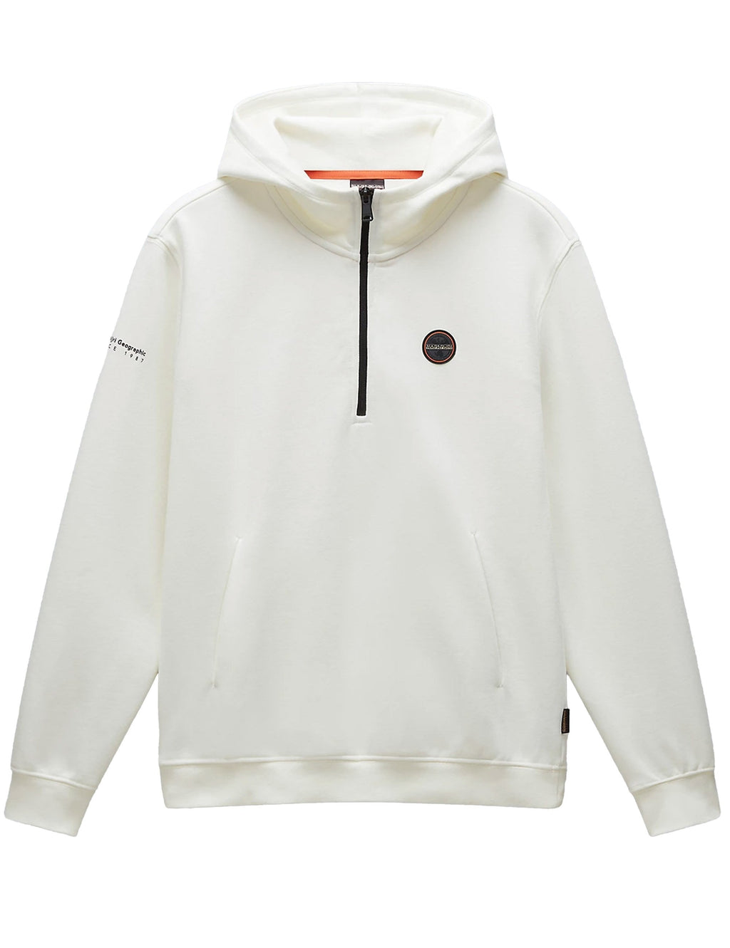 Badge Half Zip Hooded Sweat - White Heron