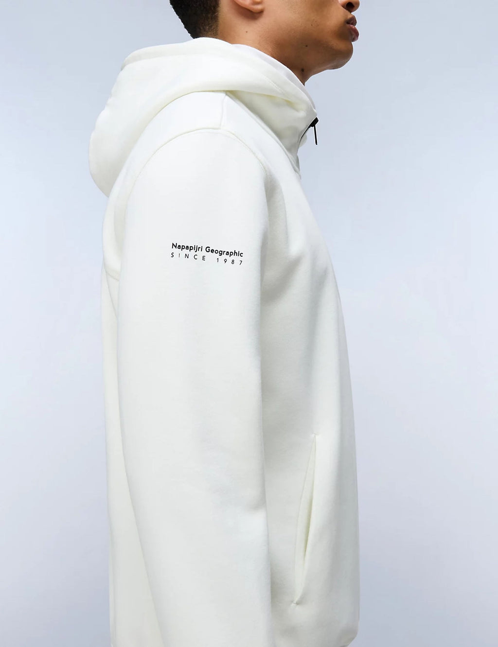 Badge Half Zip Hooded Sweat - White Heron