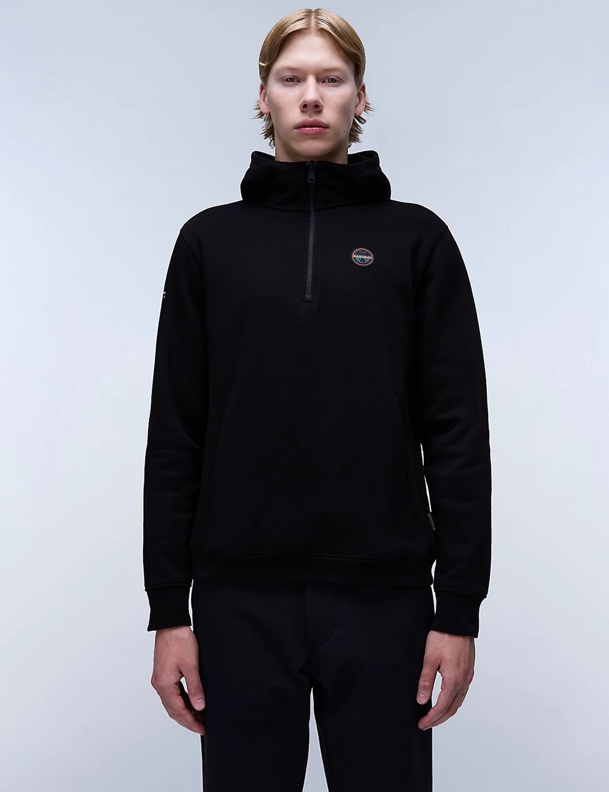 Napapijri Badge Half Zip Hooded Sweat - Black