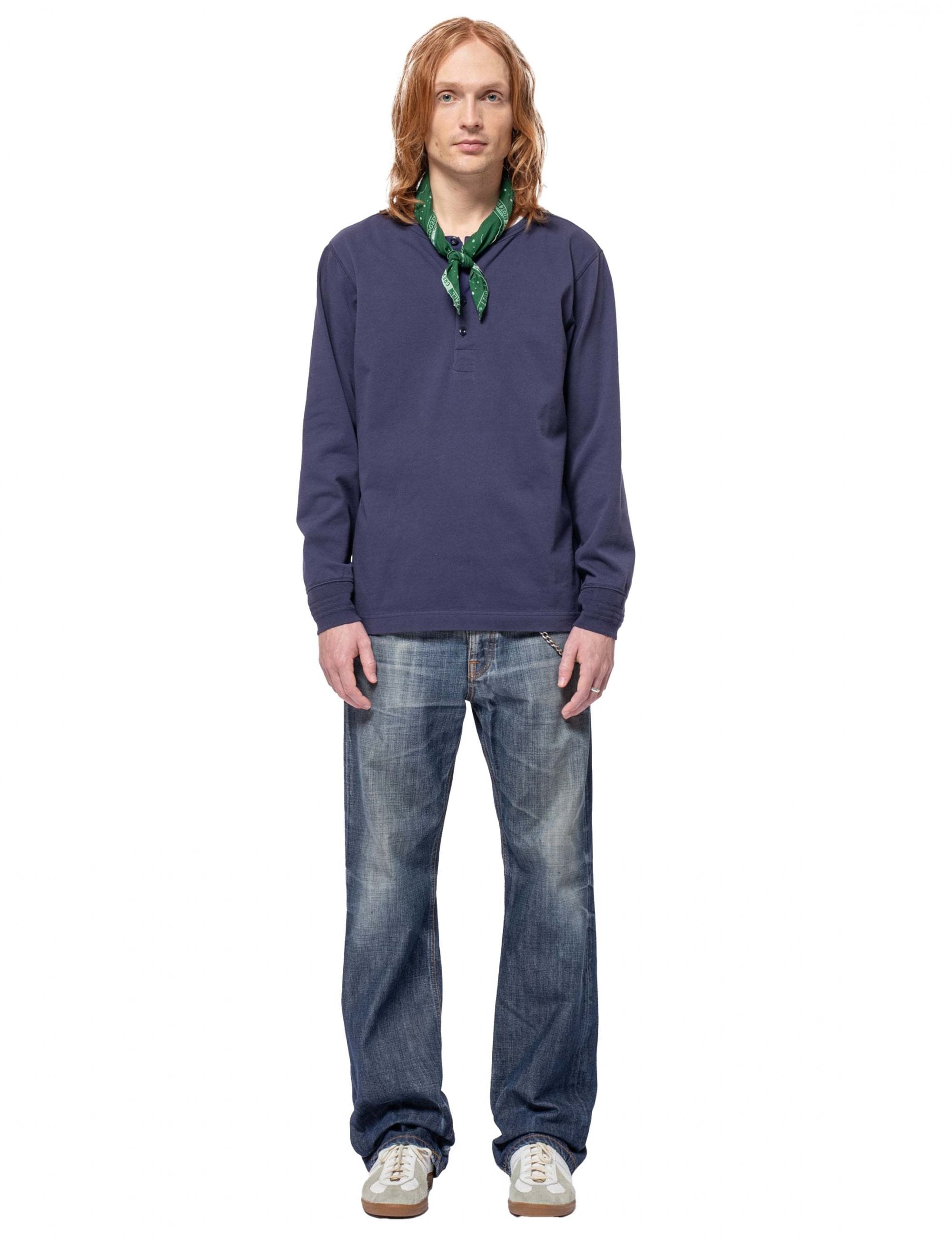Nudie Jeans Henley Long Sleeve Top - Midnight