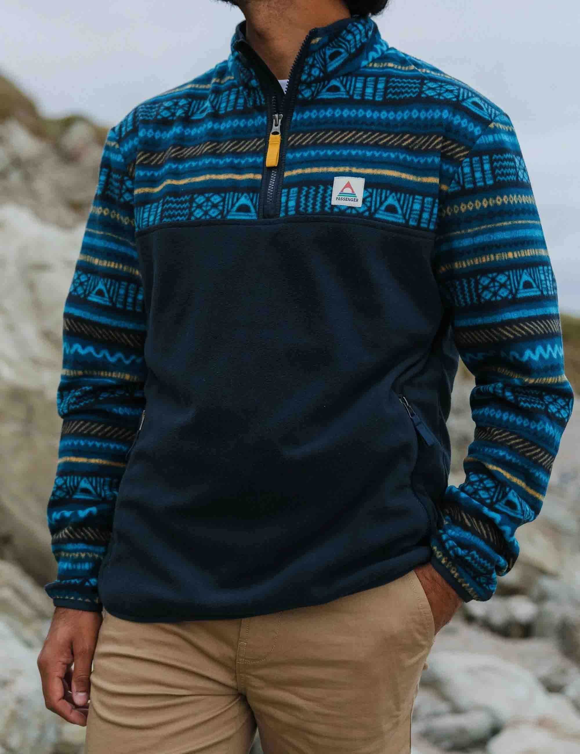Set Off Polar 1/4 Zip Fleece - Patchwork Stripe/Tidal Blue