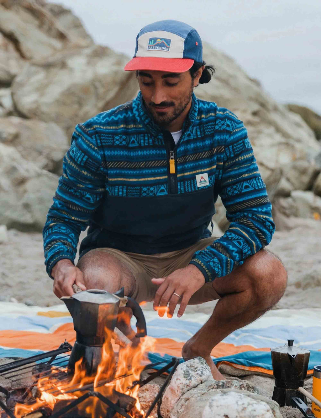 Set Off Polar 1/4 Zip Fleece - Patchwork Stripe/Tidal Blue