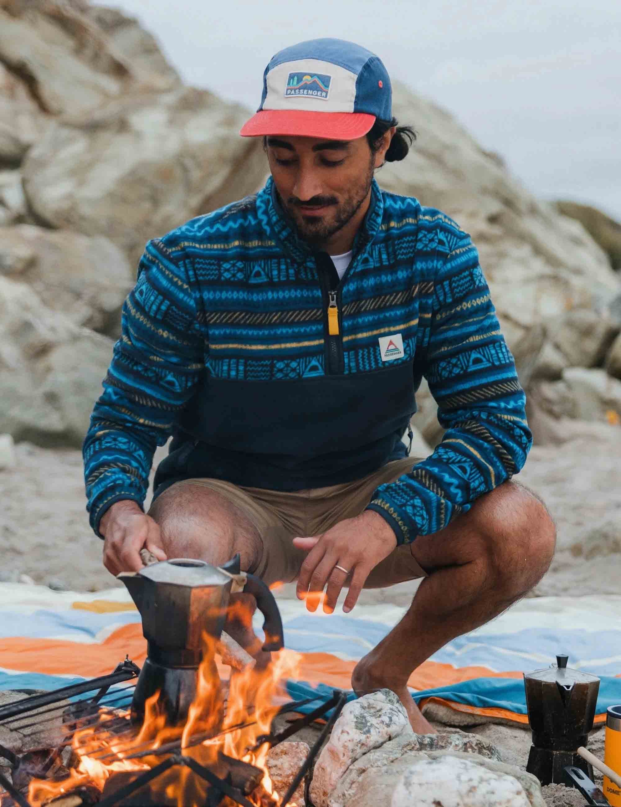 Set Off Polar 1/4 Zip Fleece - Patchwork Stripe/Tidal Blue