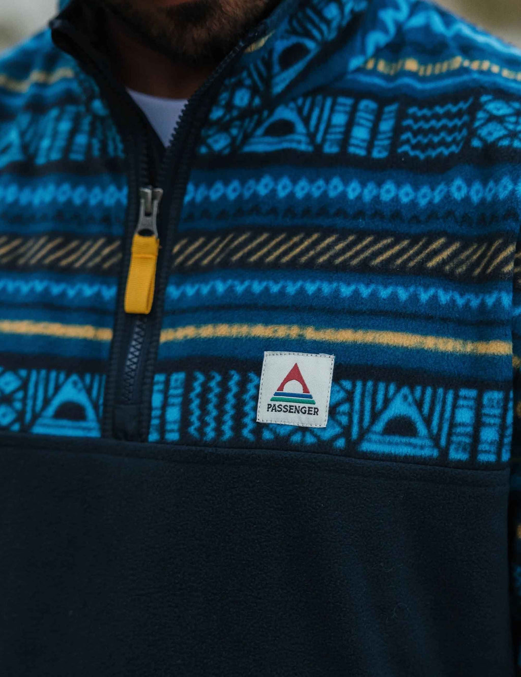 Set Off Polar 1/4 Zip Fleece - Patchwork Stripe/Tidal Blue