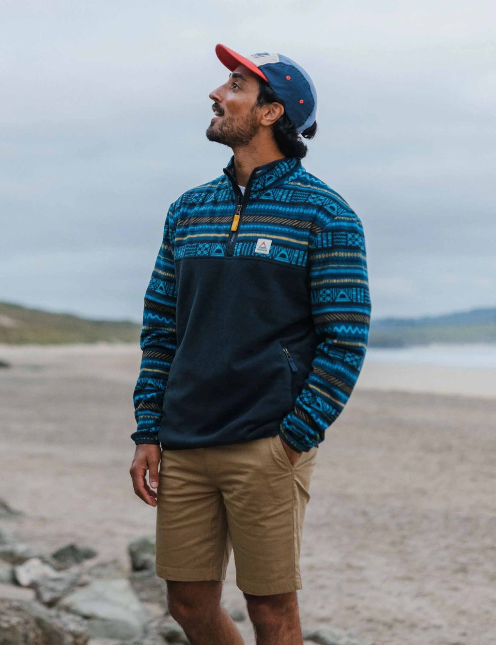 Set Off Polar 1/4 Zip Fleece - Patchwork Stripe/Tidal Blue